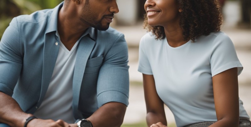 pareja teniendo una conversación